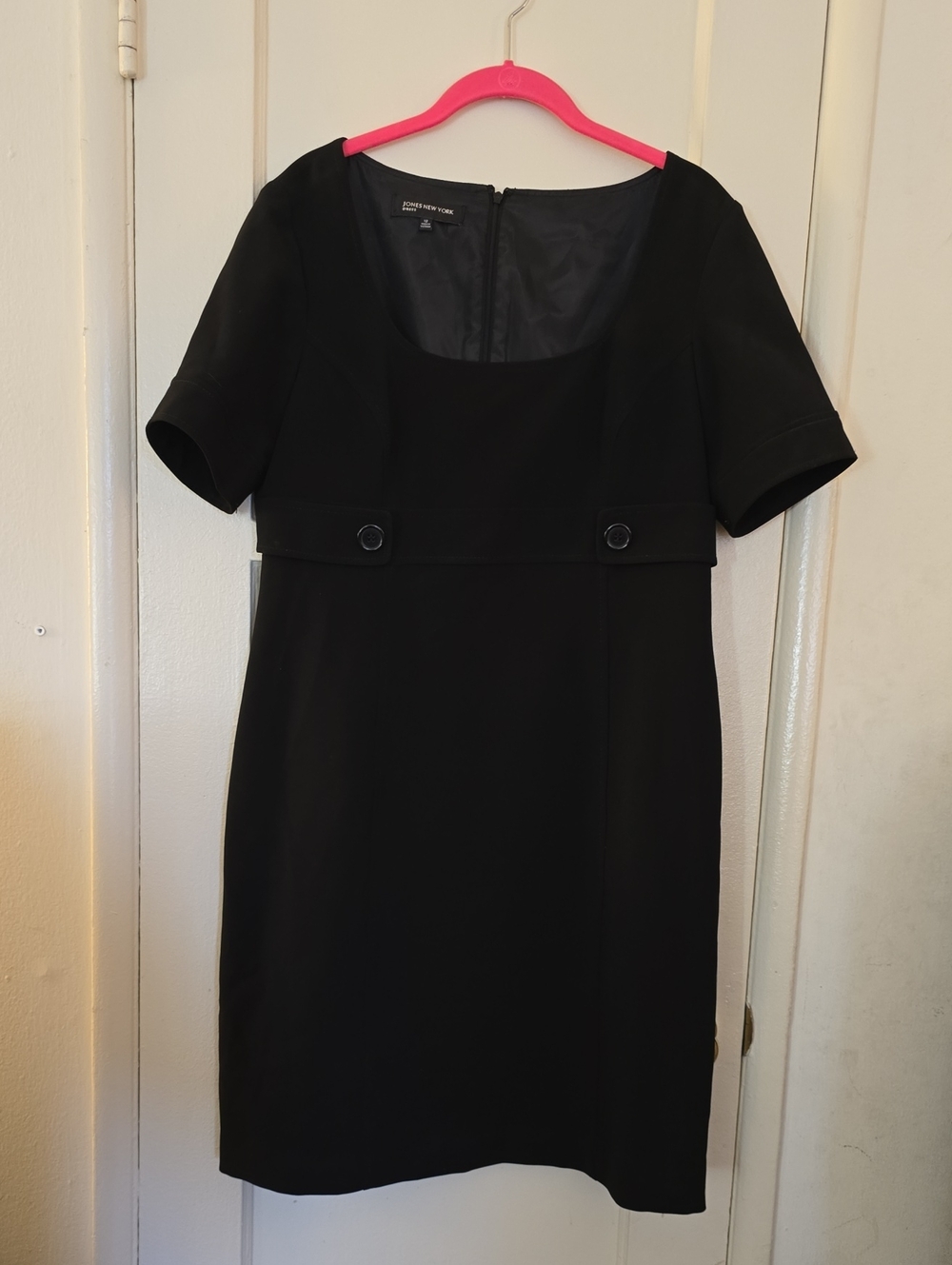 Jones New York Black Short-Sleeve Square Neck Sheath Dress